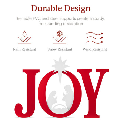 Best Choice Products 46in Outdoor Joy Christmas Nativity Decoration, 3 Piece Yard Decor Sign Holy Weather Resistant PVC Silhouette for Garden - Red/White