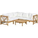 Outsunny 6 Piece Wood Patio Furniture Set, Outdoor Sectional Sofa with Cushions and Coffee Table, Acacia Wood Conversation Set Couch, Cream White Outsunny
