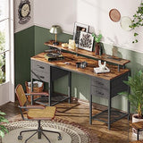 Huuger 55 inch Computer Desk with 4 Drawers, Gaming Desk with LED Lights & Power Outlets, Home Office Desk with Large Storage Space for Bedroom, Work from Home, Rustic Brown Huuger