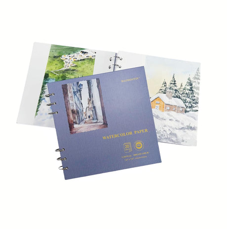 MAIMOUFIN Watercolor Journal,100% Cotton Watercolor Paper, 7.6" x 7.6",20 Sheets（140LB/300GSM） Cold Press, Hardcover Square Loose-Leaf Watercolor Sketchbook Pad for Artists, Art Lovers (Cold Press) MAIMOUFIN