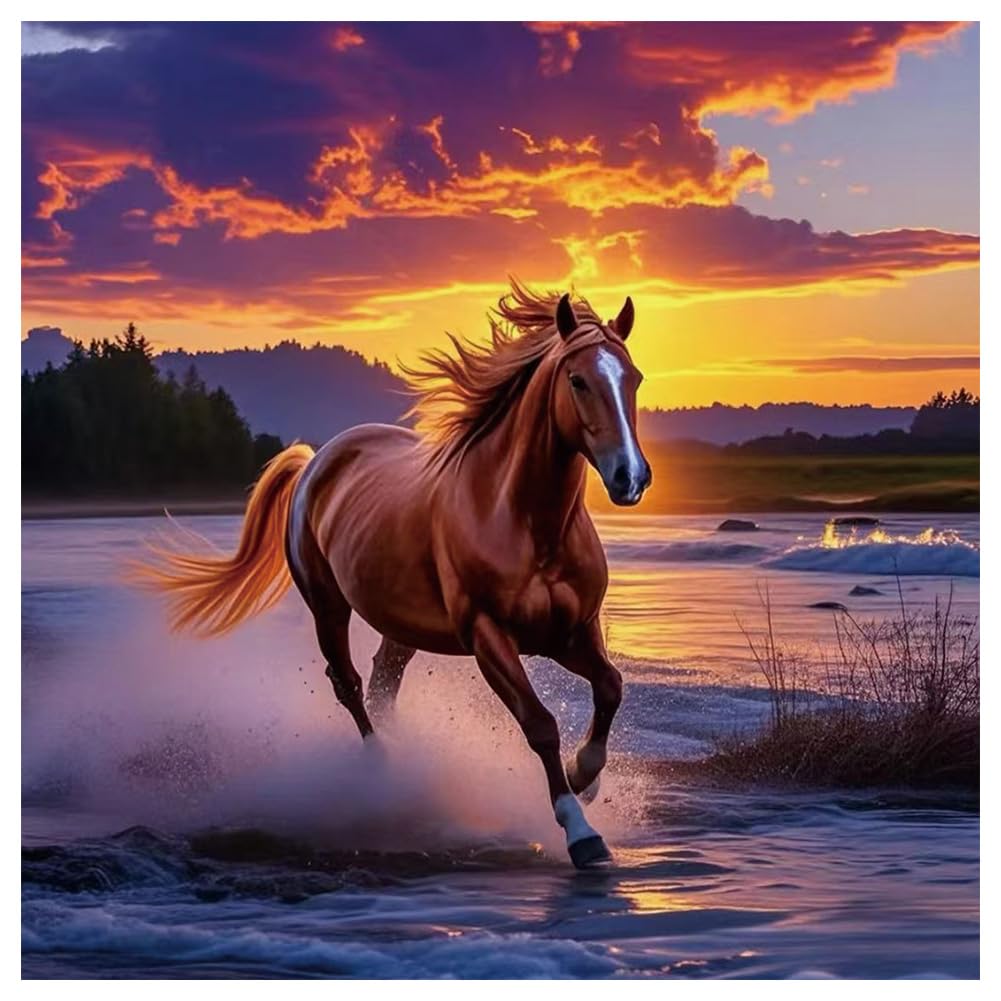 Kulvci Diamond Painting Kits for Adults, Horse Round Full Drill Diamond Art Kits, 5D DIY Diamonds Crafts for Home Wall Decoration Gifts 12×12inch Kulvci