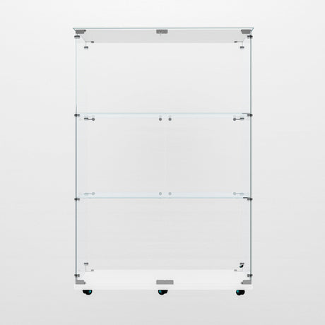 49.73" Tall Glass Display Cabinet with LED Lights&Rolling Wheels, Curio Glass Cabinet with 3 Shelves with 2 Door, Quick-Install Style Floor Standing Bookshelf File Cabinet for Home Office Kootlena