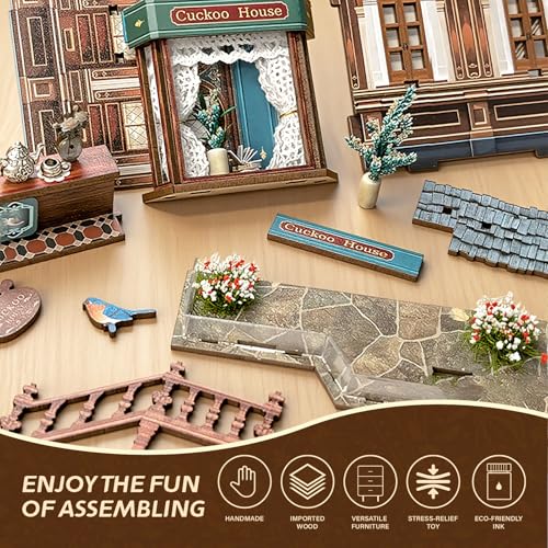 UFLJPKS Book Nook Kit for Adults and Teens, DIY Miniature House Kit with Led Light, 3D Wooden Puzzles for Adults, Wood Gifts for Family and Friends(Cuckoo House)