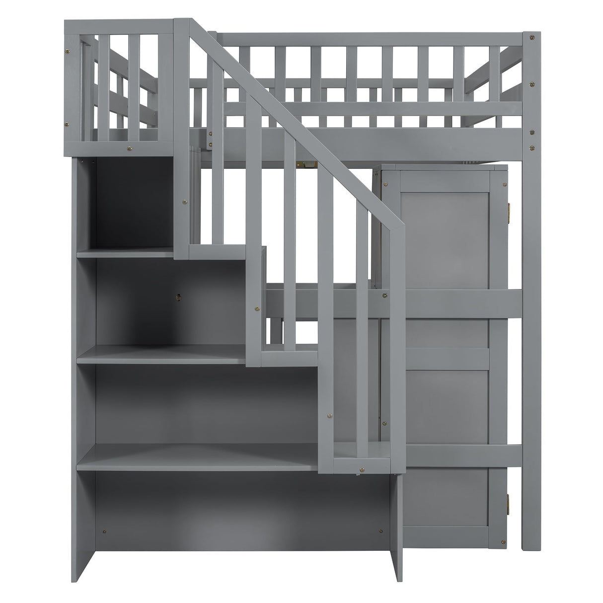 Full Size Wood Loft Bed with Desk,Wardrobe and Stairs, Bookshelf and Drawers,for Kids Teens Adults Bedroom Use (Gray#X, Full) Brabrety