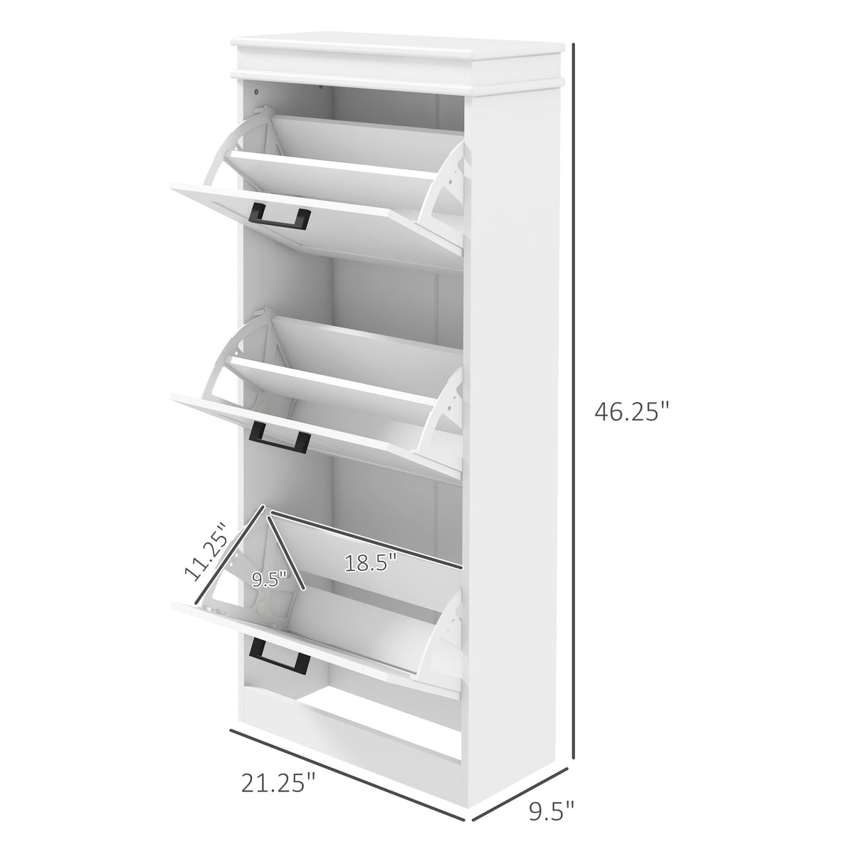 HOMCOM Shoe Storage Cabinet with 3 Flip Drawers, Freestanding Narrow Shoe Cabinet with Adjustable Shelves, Slim Hidden Rack Organizer for Entryway, Hallway, White HOMCOM