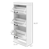 HOMCOM Shoe Storage Cabinet with 3 Flip Drawers, Freestanding Narrow Shoe Cabinet with Adjustable Shelves, Slim Hidden Rack Organizer for Entryway, Hallway, White HOMCOM