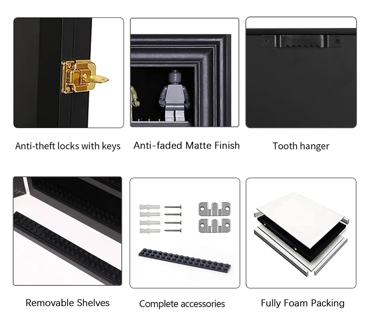 VERANI Minifigures Miniature Display Case Collectibles Display Box Wall Mount Figure Display Curio Cabinet with Lockable Anti Dust Door for Small Objects Lockable Removable Shelves - Small Black VERANI