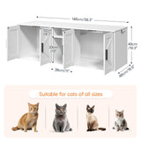 HOOBRO 58.3" Cat Litter Box Enclosure, Litter Box Furniture for 2 Cats, Cat House with Corridor, TV Stand with Storage, Double Litter Box Cabinet with Hooks, Wooden Cat Furniture, White WT15MW01 HOOBRO