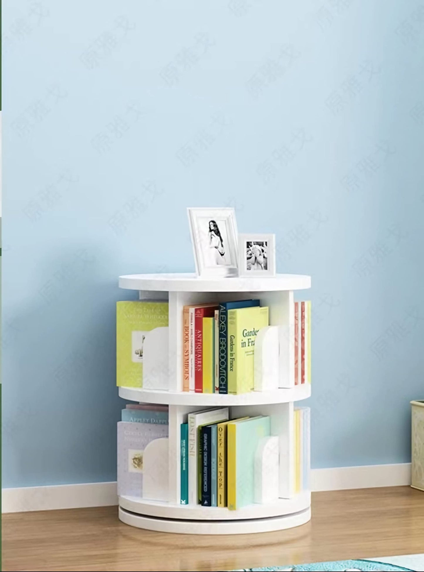 2 Tier 360° Rotating Stackable Shelves Bookshelf Organizer (White) - Intexca