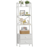 Furologee 4-Tier Ladder Shelf,Small Bookshelf with 2 Drawers,Vertical Bookcase Storage Rack Organizer,Display Bookshelves for Living Room,Bedroom,Bathroom,Home Office,Kitchen,White Furologee