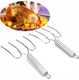 Thanksgiving Turkey & Roast Lifters, Stainless Steel Roaster Forks, Transfer Chicken or Ham Poultry Lifters Easily, Four Needle Meat Fork, Set of 2 TripleLife