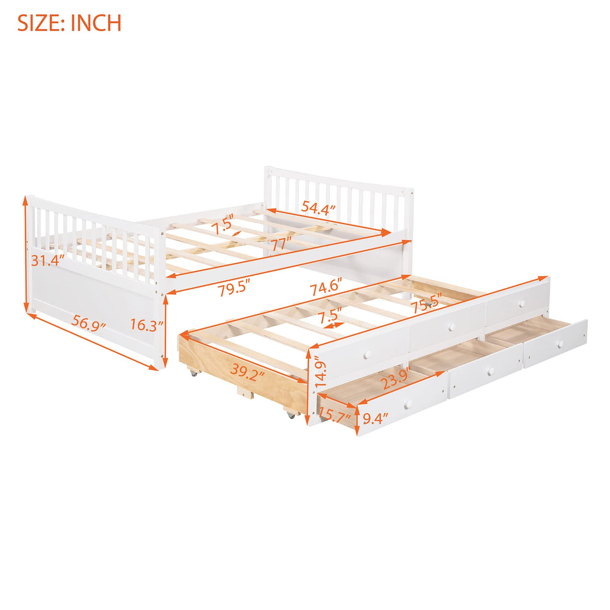 Harper & Bright Designs Full Size Daybed with Twin Size Trundle and 3 Storage Drawers, Wood Full Captain’s Bed with Trundle Bed, Full Platform Bed Great for Kids Guests Sleepovers (White) Harper & Bright Designs
