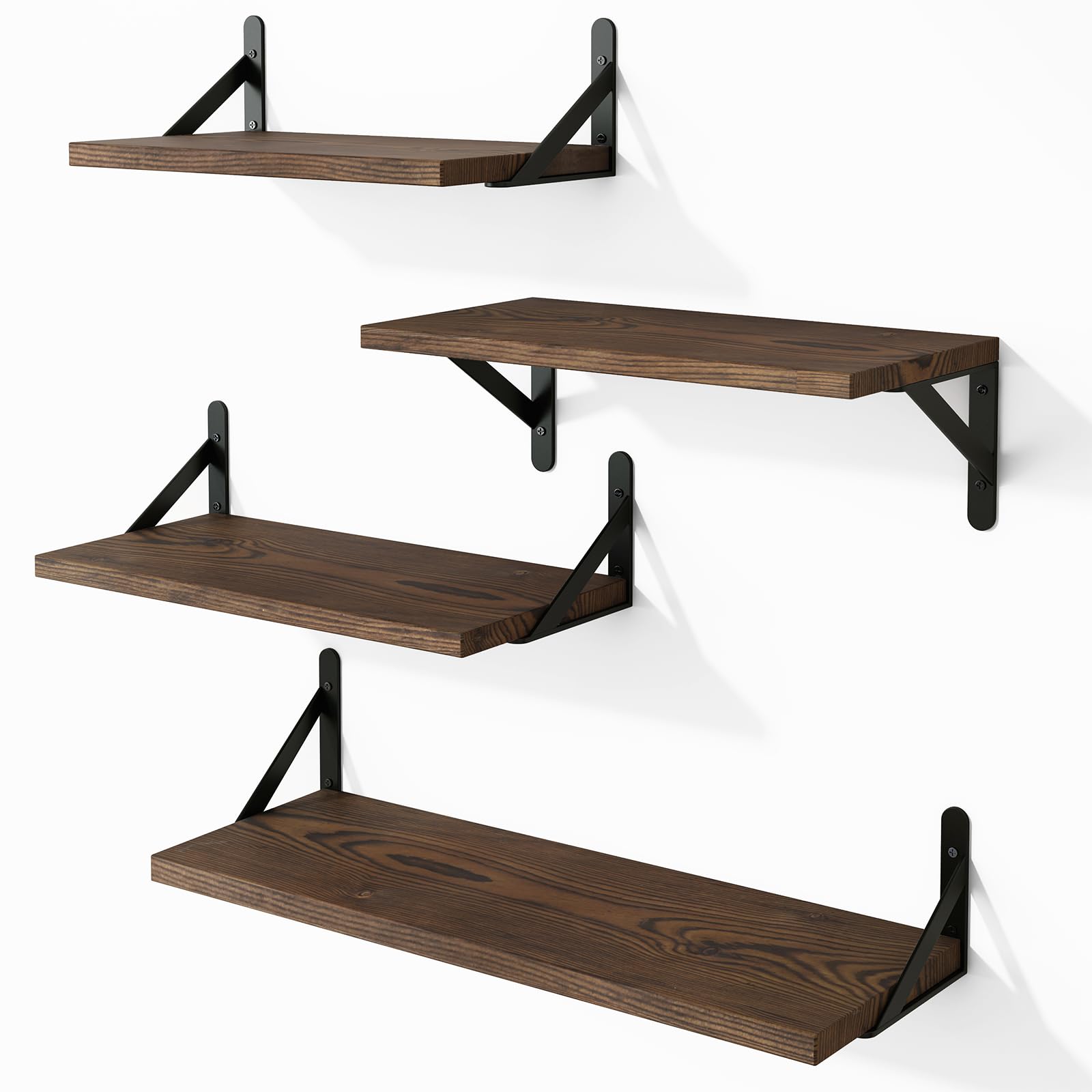 YGEOMER Floating Shelves, Rustic Wood Shelves, 4 Sets of Wall Mounted Shelf for Bathroom Decor, Bedroom, Living Room and Plants (Distressed Pine) - WoodArtSupply