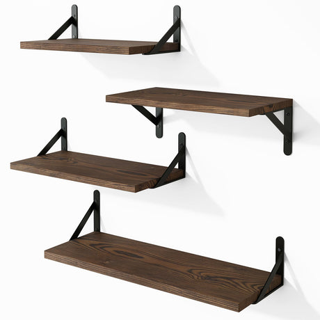 YGEOMER Floating Shelves, Rustic Wood Shelves, 4 Sets of Wall Mounted Shelf for Bathroom Decor, Bedroom, Living Room and Plants (Distressed Pine) YGEOMER