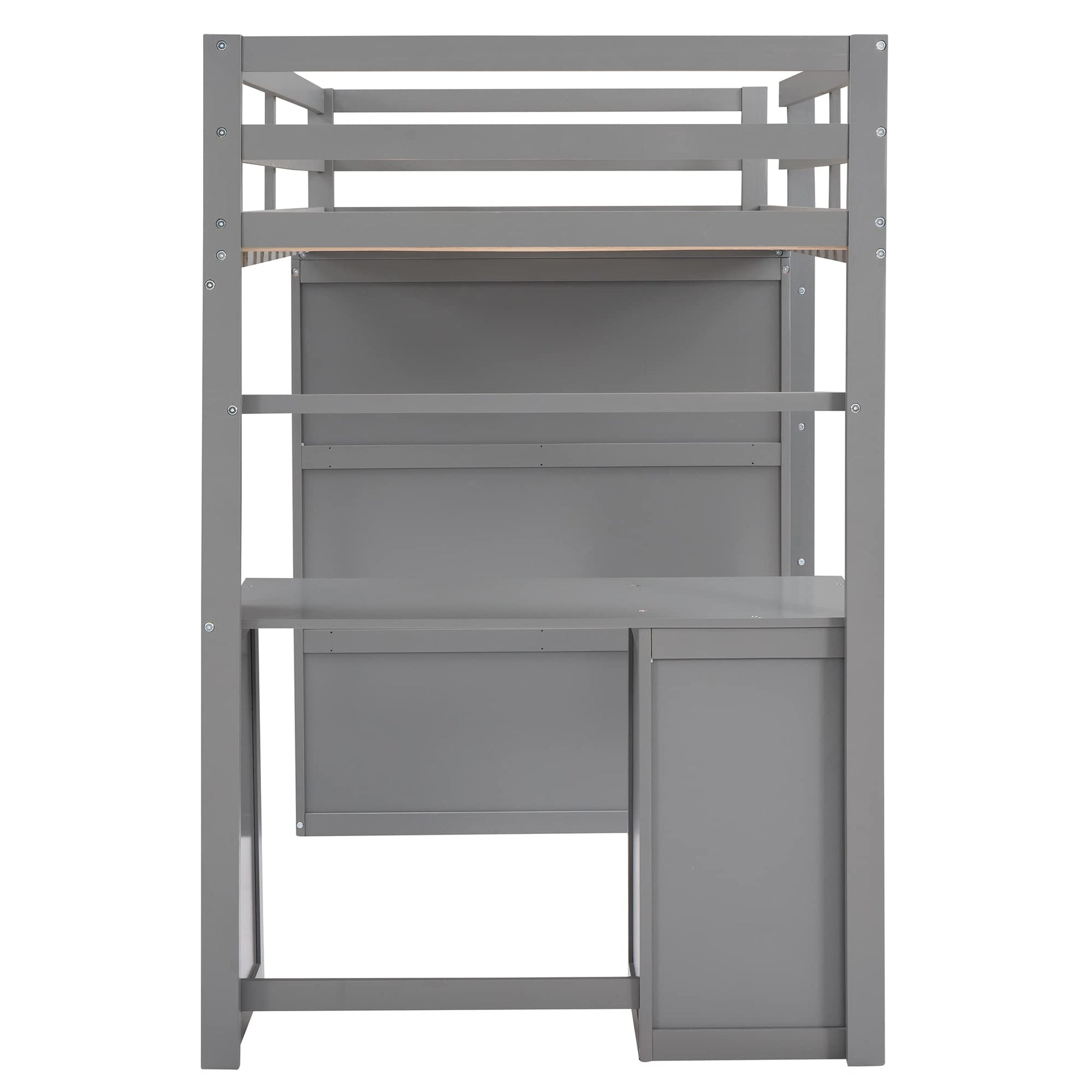 Harper & Bright Designs Twin Loft Bed with Desk and Wardrobe, Solid Wood Loft Bed Frame with Storage Drawers, for Kids Teens Adults (Twin Size, Gray) - WoodArtSupply