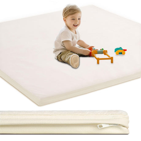 SEPARO Baby Play Mat for Floor,1.3" Thick Foam Nursery Rug with Removable Washable Cover,Non Slip Soft Velvet Kids Play Crawling Mat for Toddlers,Infants,Yoga Mat,Tatami Mat,50x50 Inch Beige SEPARO