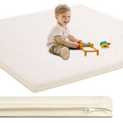 SEPARO Baby Play Mat for Floor,1.3" Thick Foam Nursery Rug with Removable Washable Cover,Non Slip Soft Velvet Kids Play Crawling Mat for Toddlers,Infants,Yoga Mat,Tatami Mat,50x50 Inch Beige