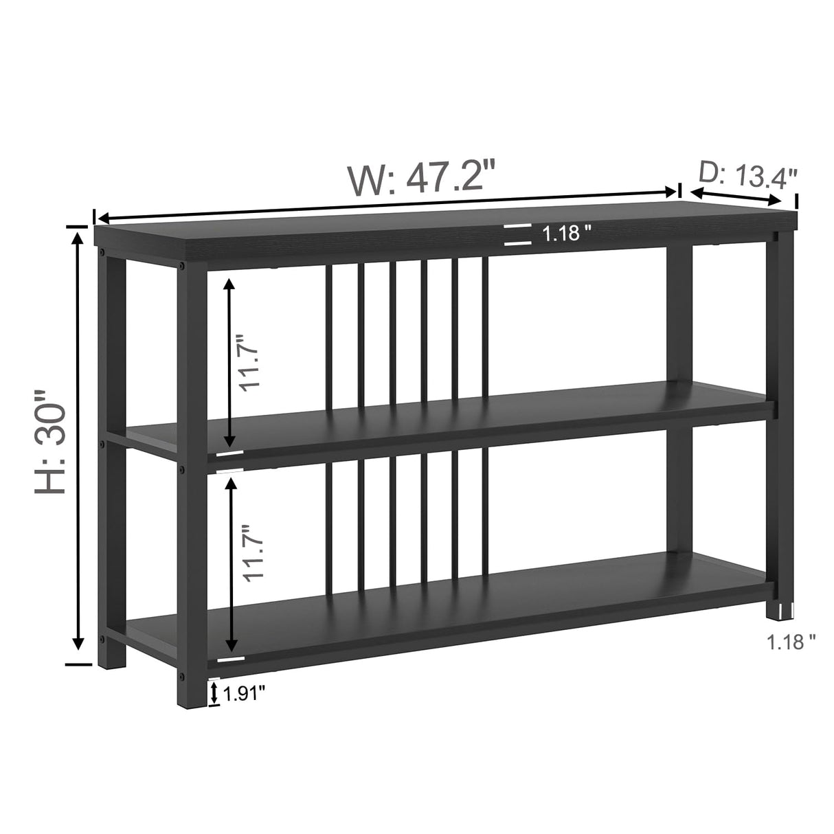FOLUBAN Entryway Table, Modern Sofa Console Table with 3 Tier Storage Shelf, Hallway Foyer Table for Living Room, Industrial Black Oak FOLUBAN