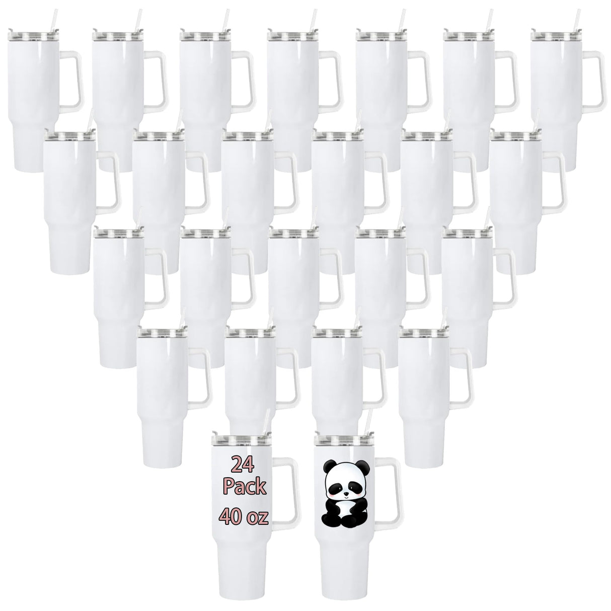 Icesip 24Pack 40oz Sublimation Tumblers with White Handle, Stainless Steel Double Wall Vacuum Insulated Travel Mugs, Sublimation Tumbler for Heat Transfer Machine Printing Icesip