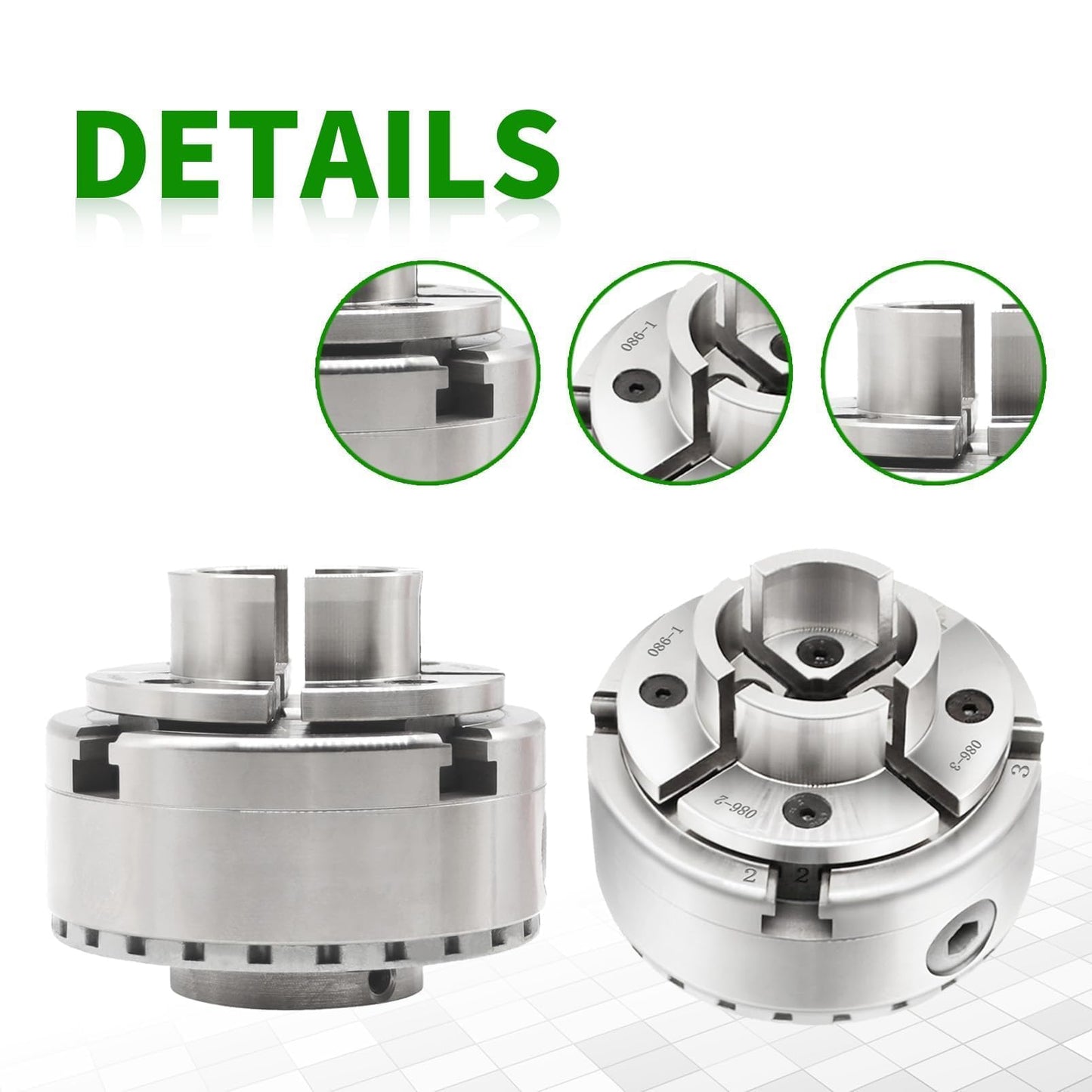 Yunnergo 1" x 8 TPI Thread 4 Inch Self Centering Wood Lathe Nickel-Plated Chuck Set 2/3/5 Jaw Turning Chuck Set (2PCs Jaw)