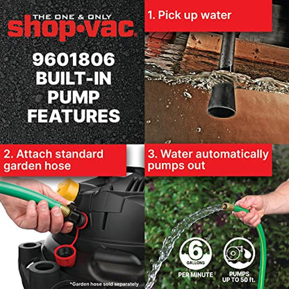 Shop-Vac 9601806 Industrial Wet Dry Pump Vac, 18 Gallon, 1.25 Inch Diameter x 8 Foot Hose, 130 CFM, (1 Pack) - WoodArtSupply