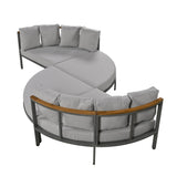 KLMM Farmhouse 4 Piece Round Outdoor Conversation Set,Patio Sectional Sofa Set with 8 Back Cushions,for Porch Lawn Garden Backyard Poolside (Gray@Round) KLMM