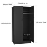 Panana 2 Door Wood Wardrobe Cabinet Closet with Hanging Rail and 2 Shelves, Bedroom Armoire for Storage (Black) Panana