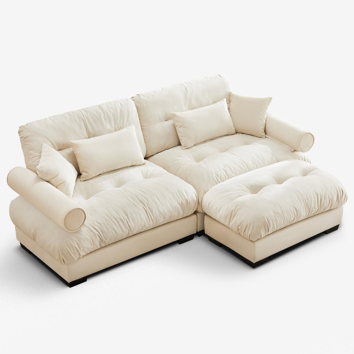 SoarTalent 93.7" Modern Oversized Modular Sectional Sofa 2-Seater Loveseat L-Shaped Cloud Couch with Ottoman,Pillows and Overthick Cushion for Living Room,Home Theater,Apartment,Velvet,Beige SoarTalent