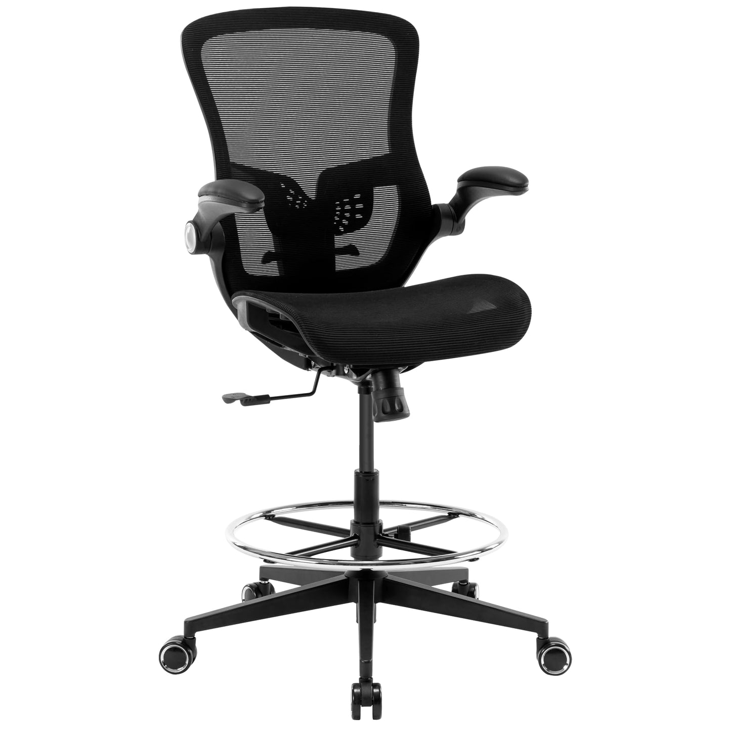 Office Drafting Chair,Ergonomic Tall Office Desk Chair,Adjustable Standing Desk Stool Chair,Executive Computer Chair with Footrest Ring and Lumbar Support (Black)