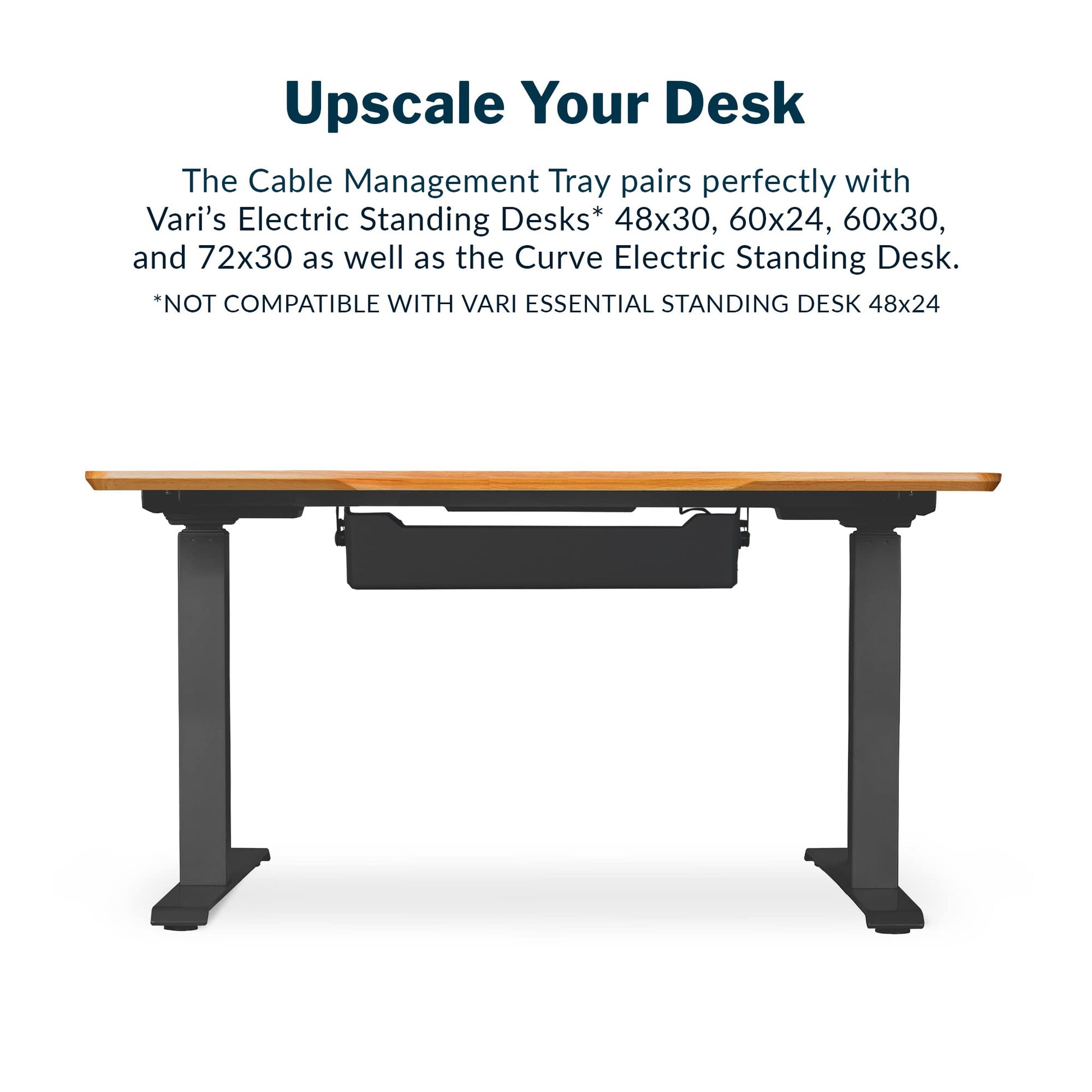 Vari Cable Management Tray - Under Desk Cord & Wire Organizer - Ideal for Home Office Sit Stand Desks - Fits Adjustable Electric Standing Desk 48x30, 60x30, 60x24, 72x30 - Easy Assembly (Blac - WoodArtSupply