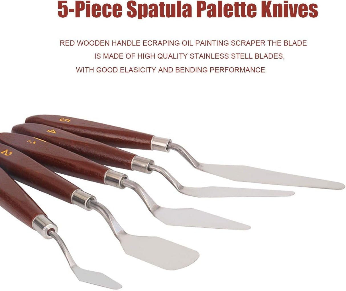 Palette Knife, 5pcs Stainless Steel Pallet Knife Set, Wood Handle Paint Spatula, Painting Knives for Oil, Canvas, Acrylic Painting (5 Piece- Rot) Gocomcom