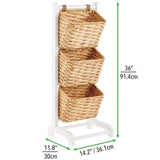 mDesign Water Hyacinth 3-Tiered Storage Baskets Floor Stand with Market Basket Storage Bins - Vertical Standing Rack for Living Room, Laundry, Bedroom, Bathroom, Office Organization - White/Natural mDesign