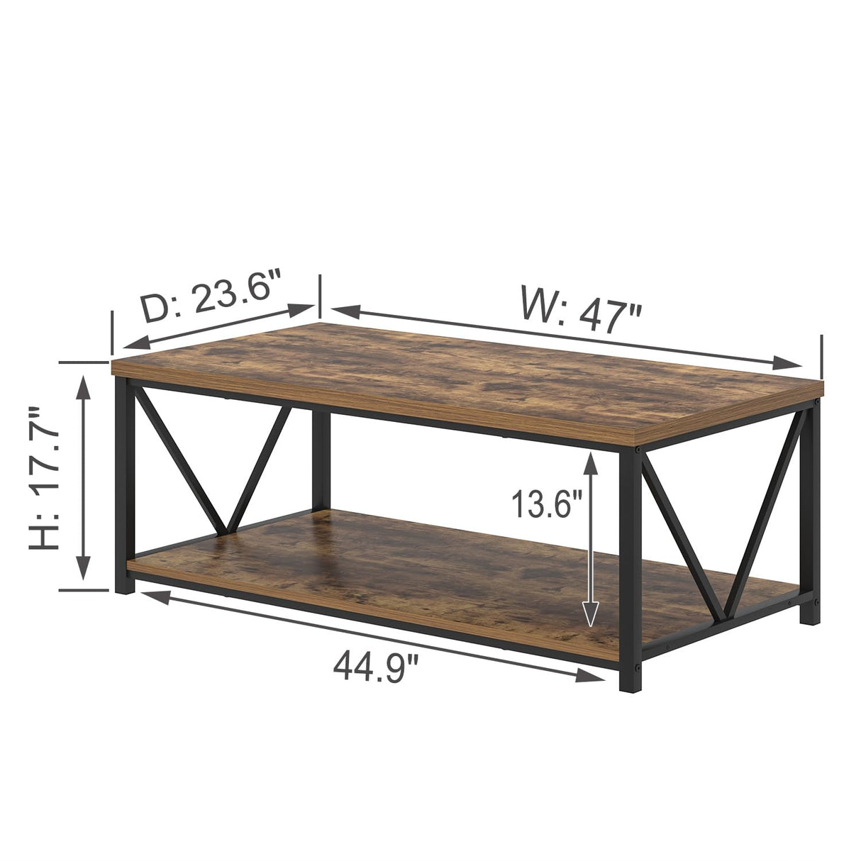 EXCEFUR Modern Coffee Table, Rustic Wood and Metal Living Room Table with Storage Shelf, Industrial Rectangle Center Table, 47 Inch Brown EXCEFUR
