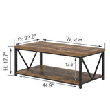 EXCEFUR Modern Coffee Table, Rustic Wood and Metal Living Room Table with Storage Shelf, Industrial Rectangle Center Table, 47 Inch Brown EXCEFUR