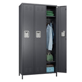 SUPEER Metal Employee Lockers with 3 Doors,Metal Locker with 9 Hooks for Office Gym Garage Home,Assembly Required,Dark Grey SUPEER