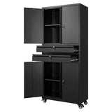 Yizosh Metal Garage Storage Cabinet with Locking Doors and Adjustable Shelves, Rolling Tool Storage Cabinet with 4 Wheels and 2 Drawer - 74" Steel Locking Cabinet for Garage, Warehouse Yizosh