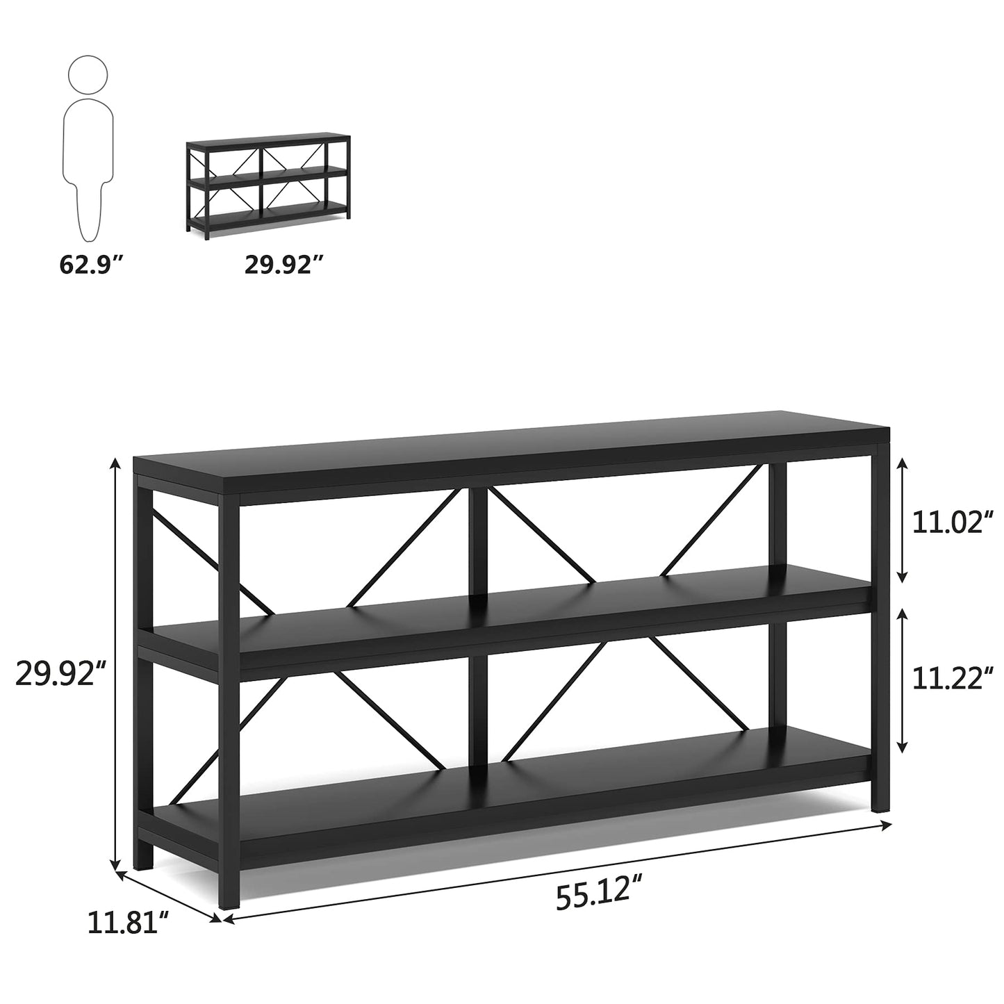 Tribesigns Sofa Table, 3 Tiers TV Console TV Stand Long Sofa Table with Storage Shelves for Hallyway, Living Room, 55 Inch - WoodArtSupply