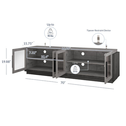 BELLEZE 70" TV Stand for TVs up to 75", Modern TV Cabinet & Entertainment Center with Shelves, Wood Storage Cabinet for Living Room or Bedroom - Brixston (Grey)