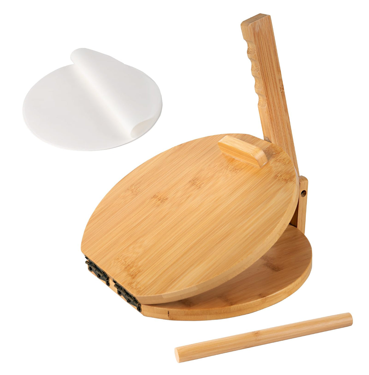 Wooden Tortilla Press 10 Inches with Rolling Pin & 50 Pcs Parchment Paper Mexican Tortillera Presser Homemade Tortillas Roti Pataconera Dough Press Uprony