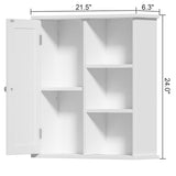Treocho Bathroom Wall Cabinet, Medicine Cabinet with Door and 3 Open Shelves, Wall Mounted Storage Organizer for Bathroom, Kitchen, Living Room, White Treocho
