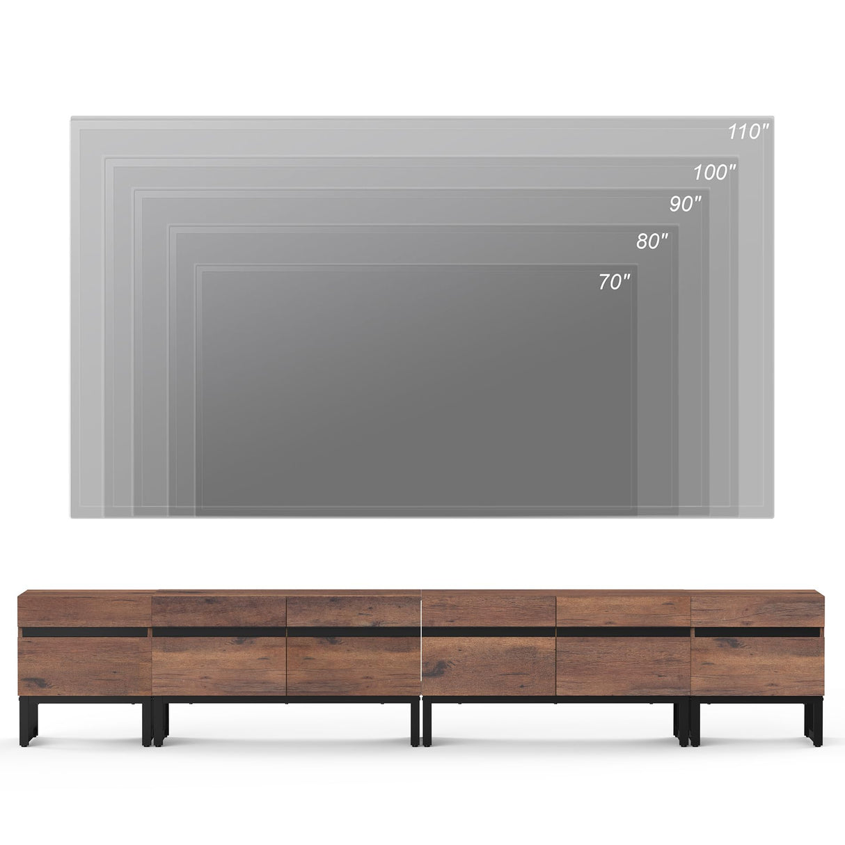 WAMPAT Modern TV Stand for TVs up to 110 inch TV, 3 in 1 Entertainment Center TV Console with Storage Cabinets and Metal Base,Media Console for Living Room, Brown,106'' WAMPAT