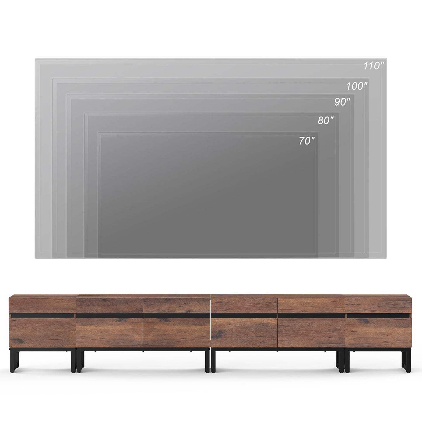 WAMPAT Modern TV Stand for TVs up to 110 inch TV, 3 in 1 Entertainment Center TV Console with Storage Cabinets and Metal Base,Media Console for Living Room, Brown,106''