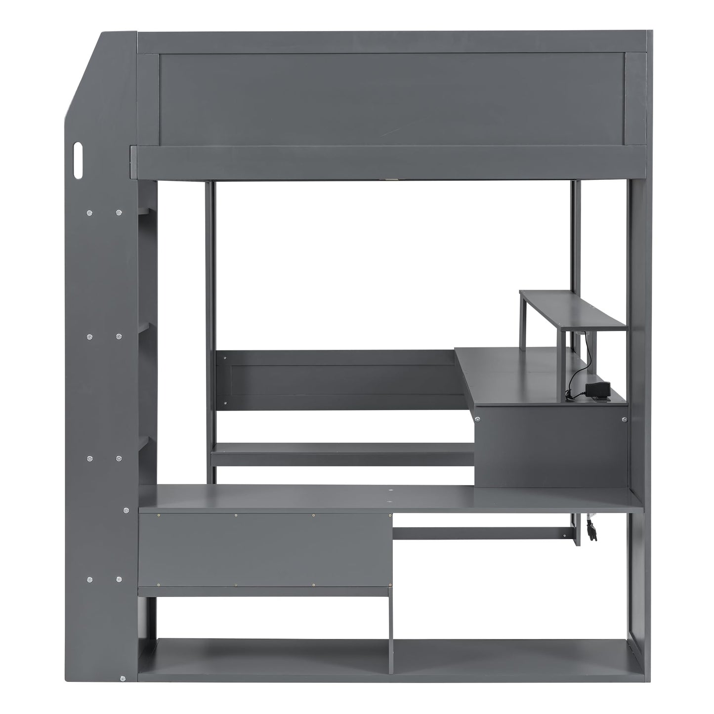 RuiSiSi Dark Gray Full Gaming Loft Bed with Desk and LED Lighting - WoodArtSupply