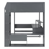 RuiSiSi Dark Gray Full Gaming Loft Bed with Desk and LED Lighting RuiSiSi