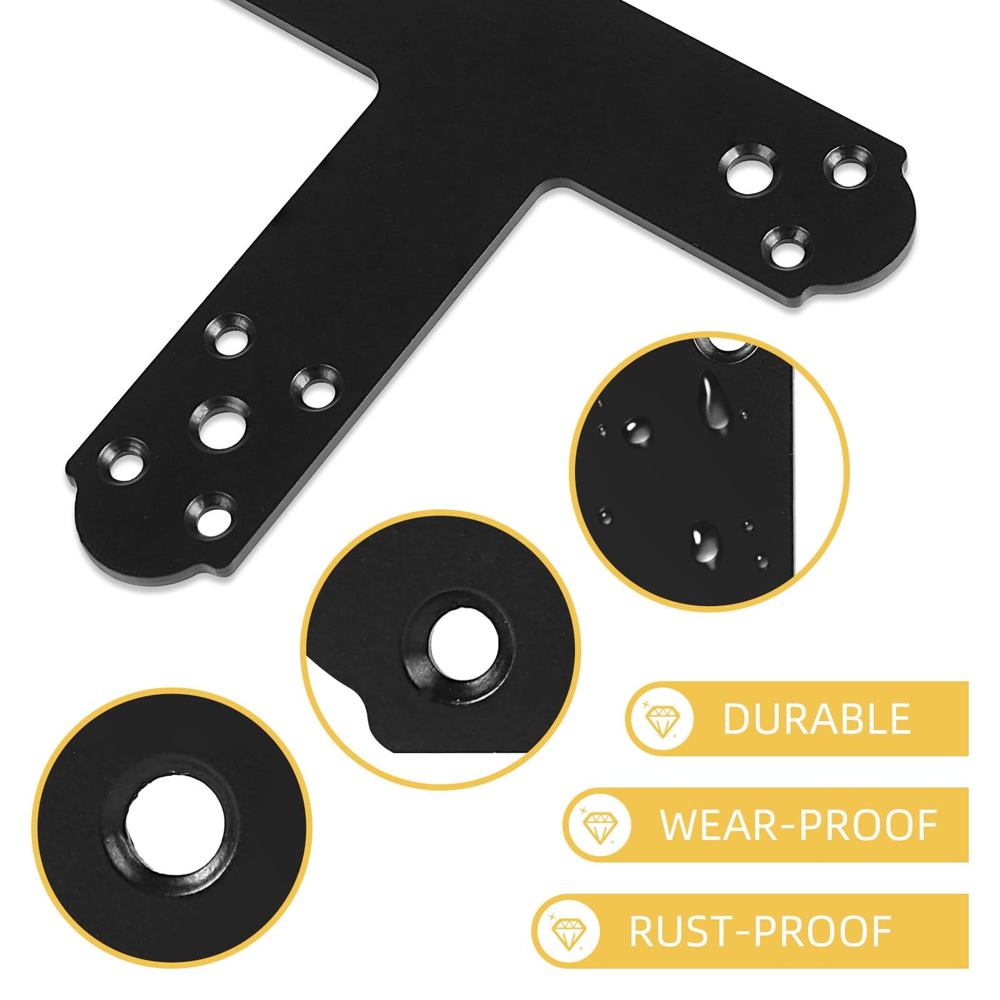 Rasugarlary Black T Bracket, 6 pcs T Post Brackets Pergola Post to Beam Connectors 4mm Thickness for Wood, Steel Repair Fixing Mending T Plate Bracket Flat Connector with Screws