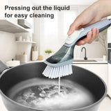 CQT Soap Dispensing Dish Brush Storage Set, Dish Scrubber with Handle, Kitchen Washing Brush for Pot Pan Sink Cleaning, Kitchen Brush with Holder and 1 Replaced Scouring Pad Head CQT