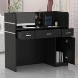 AGOTENI Reception Desk Reception Stations with Open Shelf & Drawers, Wooden Counter Desk with Lockable Drawer for Office Reception Room (Black) AGOTENI