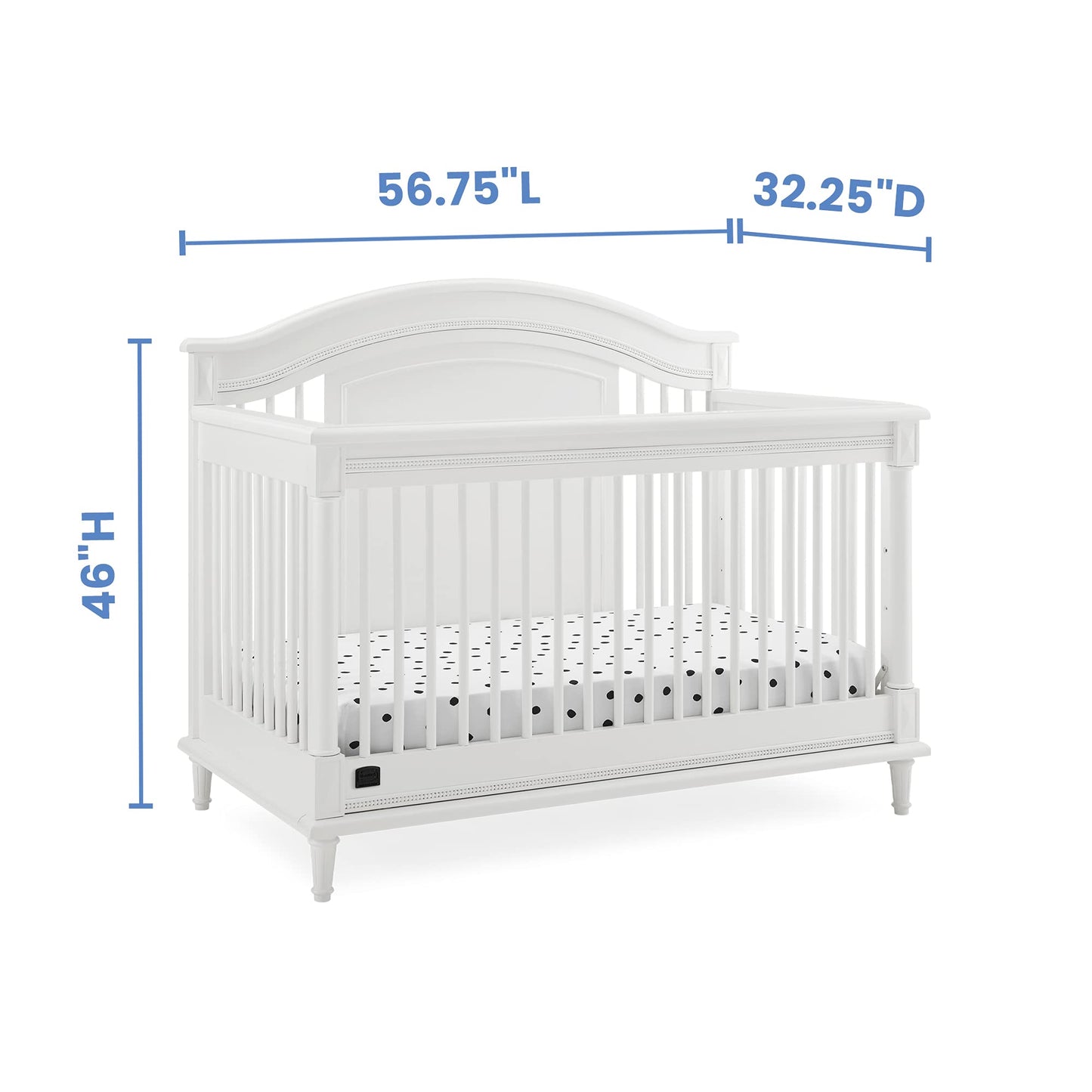 Delta Children Simmons Kids Juliette 6-in-1 Convertible Crib with Toddler Rail, Greenguard Gold Certified, Bianca White