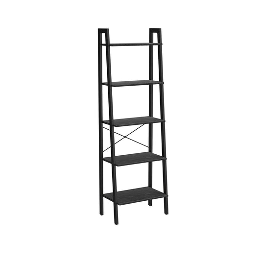 VASAGLE Ladder Shelf, 5-Tier Bookshelf, Storage Rack, Bookcase with Steel Frame, for Living Room, Home Office, Kitchen, Bedroom, Industrial Style, Ebony Black and Black ULLS045B56