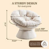 Papasan Chair,Papasan Chair with Cushion and Frame,Comfy Chenille Upholstered Round Reading Chair,Oversized 360° Swivel Accent Chair with Metal Base Lazy Chair for Bedroom,Living Room,Light Beige WIIS' IDEA